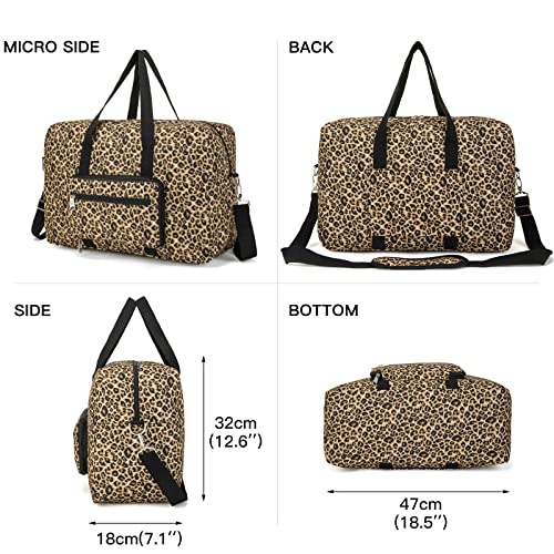 Foldable Travel Duffel Bag, Medium Women's Weekender and Overnight bag carry on Luggage bag for Women(Leopard)2