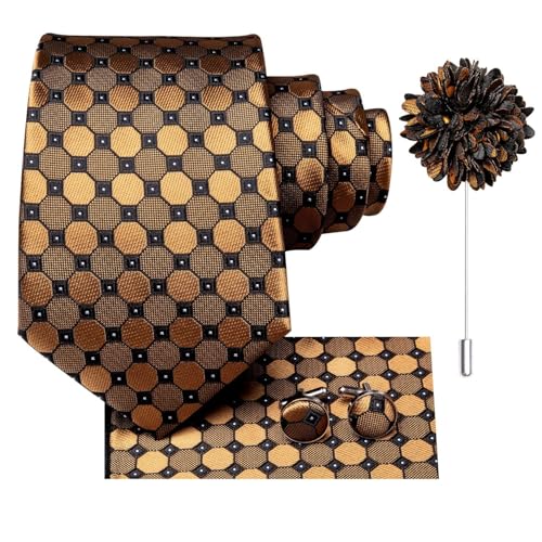 Image of Dubulle Mens Tie and Lapel Pin Paisley Striped Floral Necktie for Men Pocket Square Cufflinks 4PCS Set Wedding Party