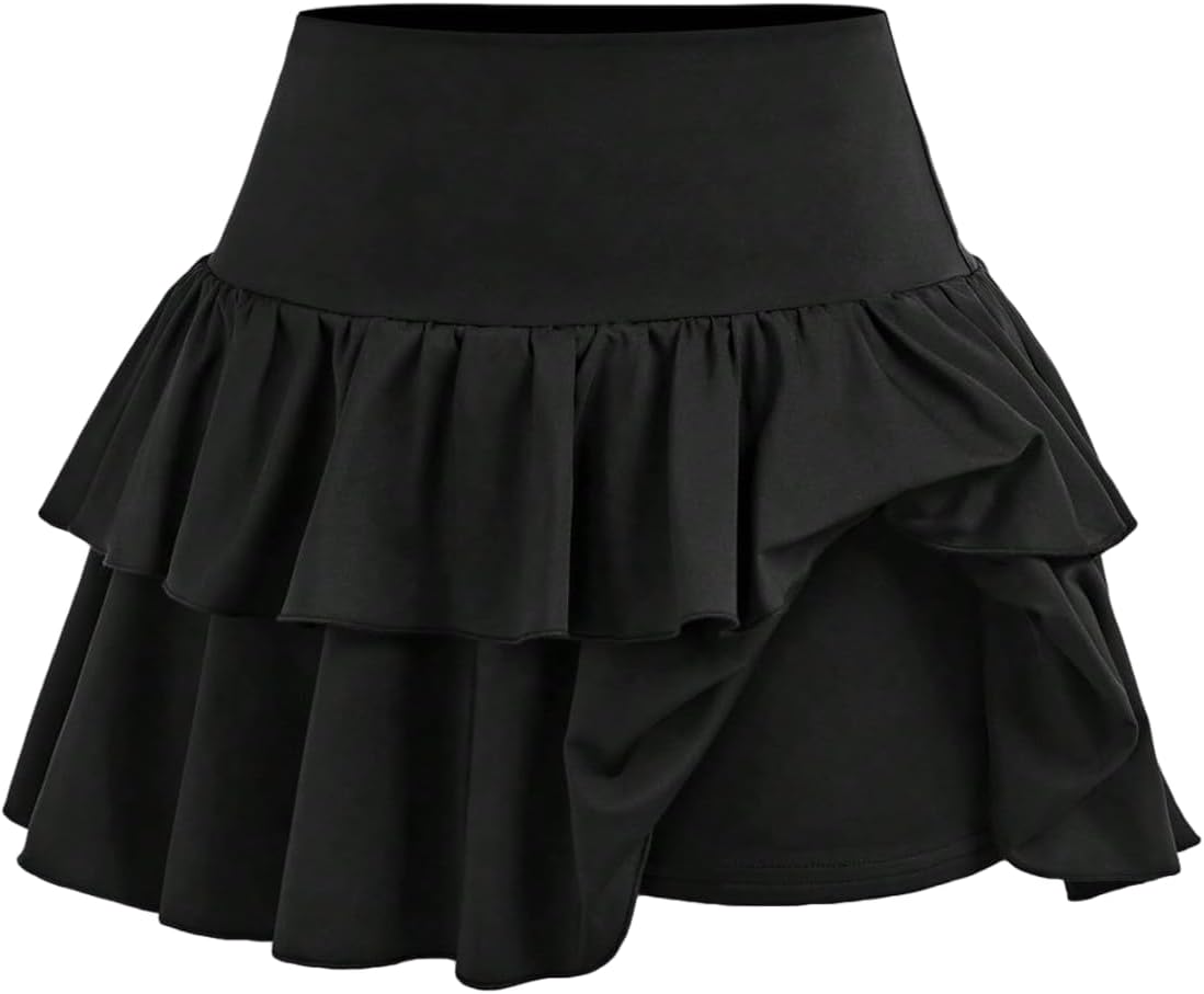 SOLY HUX Girl's High Waisted Ruffle Short Tennis Skirts Skort Skater Golf Skirt with Shorts Underneath