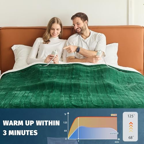 Heated Electric Blanket Queen Size - 84" x 90" Heating Blanket with Dual Control, 10 Levels & 8 Hours Auto Off, Soft Warm Flannel Gift with Over-Heat Protection, ETL & FCC Certified