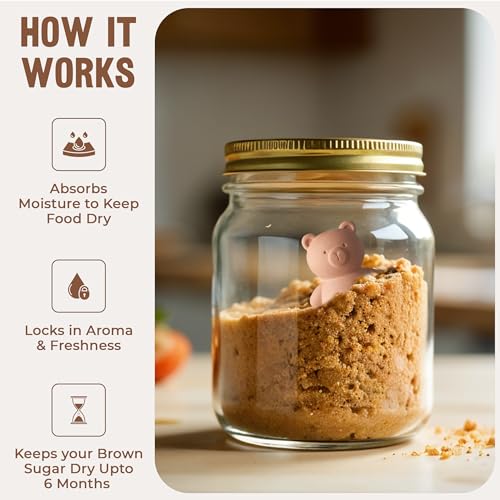 Image of Brown Sugar Bear Keeper - 3D Terracotta Clay Sugar Saver Softener, Reusable Moisture Stone for Brown Sugar, Cookies, Marshmallows, Herbs, Baking & Kitchen Storage