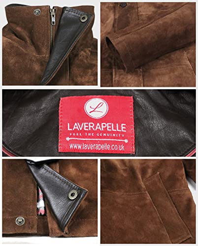 Laverapelle Men's Genuine Cow Suede Leather Coat (Brown, Officer Coat) - 15027744