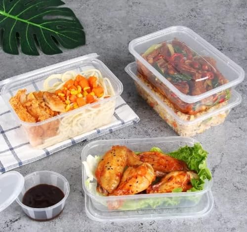 HOT BARGAINS 25 x 500ml size Clear Plastic Takeaway Food Containers with Lids Reusable, Non CFC, BPA Free, Recyclable, Microwave & Freezer Safe for home restaurants