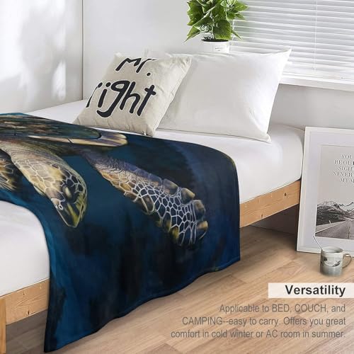 Jeté de canapé tortue de mer en flanelle douce, couverture chaude et moelleuse double face