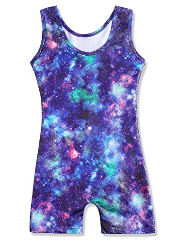 Image of HOZIY Gymnastics Leotards for Girls with Shorts Toddlers Biketards Rainbow Unicorn Dinosaur Mermaid Leopard Flower Galaxy