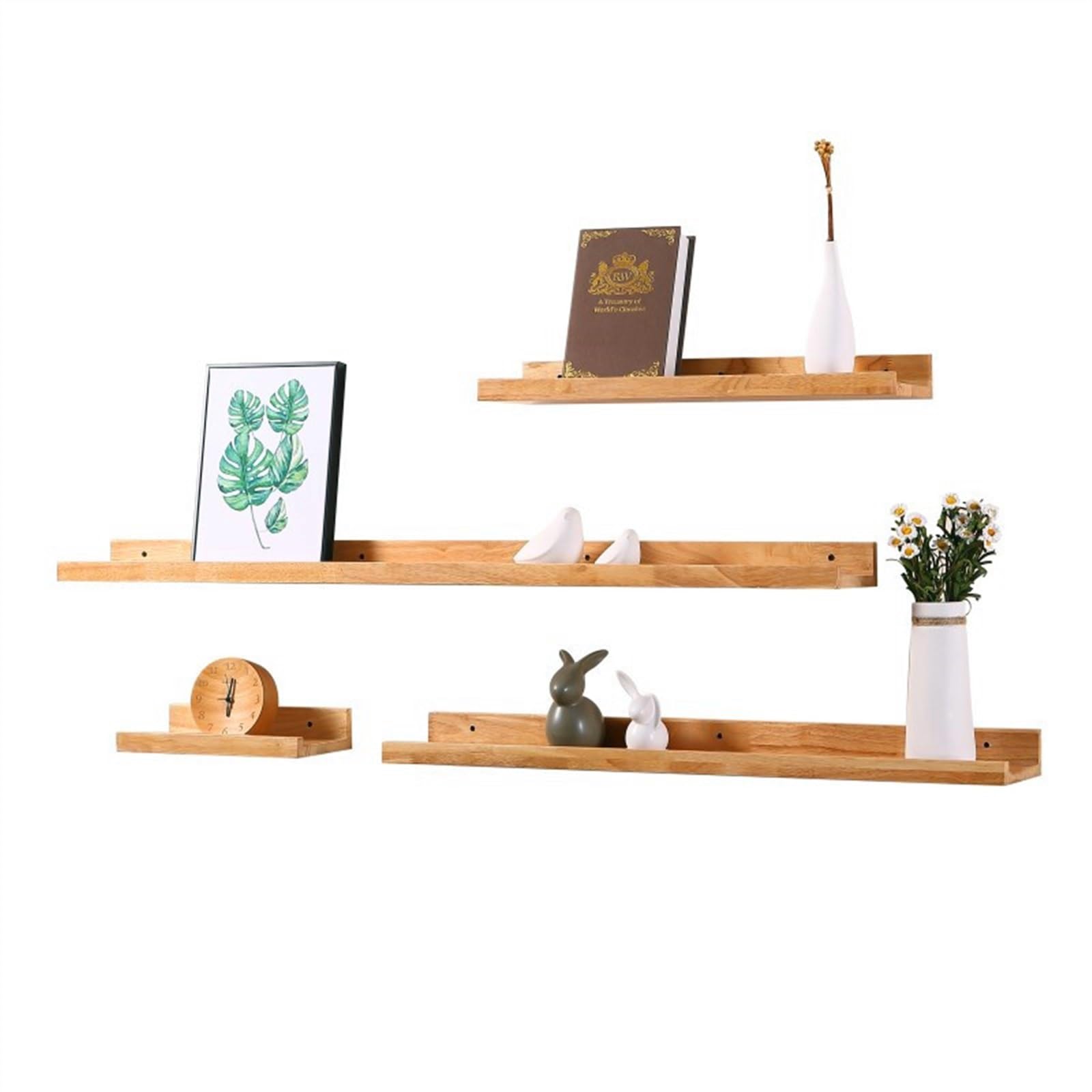Étagères flottantes en bois massif 30cm pour valoriser vos objets de salon