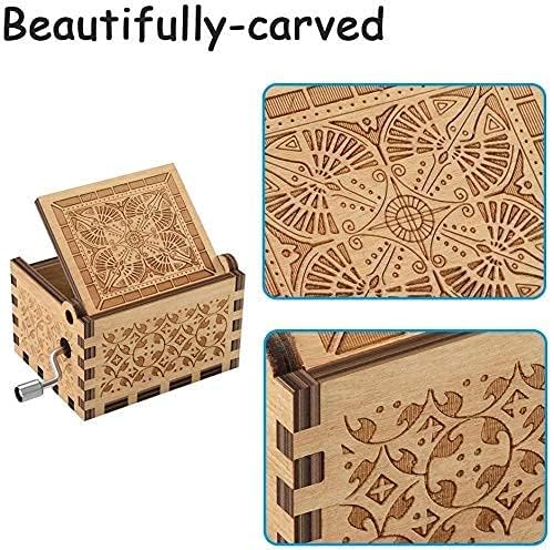 Image of UMANI Music Box - Hand Crank Engraved Vintage Wooden Music Box Gifts for Birthday,Christmas,Valentine's Day,Thanksgiving Days(MB-DB-Z )