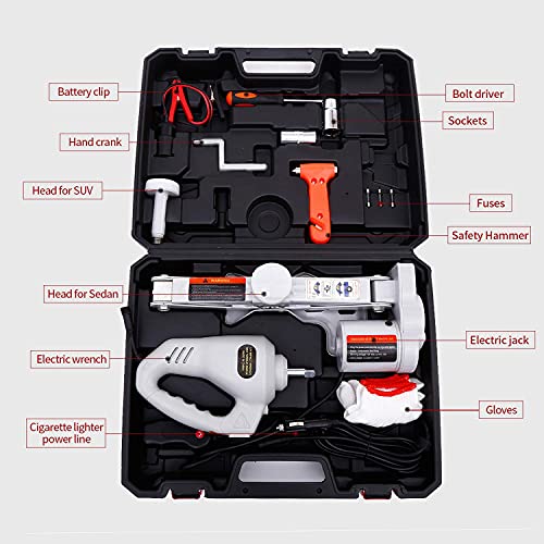 Trihelper Electric Car Jack Kit - 12V Trailer Floor Jack Stands Set 3 Ton Vehicle Scissor Car Lift For Tire Change And Road Emergency With Impact Wrench #TOP7