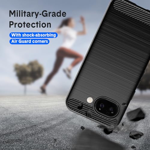 Natbok Funda para Google Pixel 10a 5G, con 2 Piezas Cristal Templado, TPU Suave + Fibra de Carbono Flexible Carcasa, Anti-Raspaduras, Antideslizante Funda para Pixel 10a, Negro - imagen 4