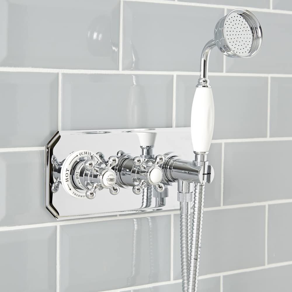Milano Elizabeth Thermostatic Mixer Valve Hand Shower - Chrome White