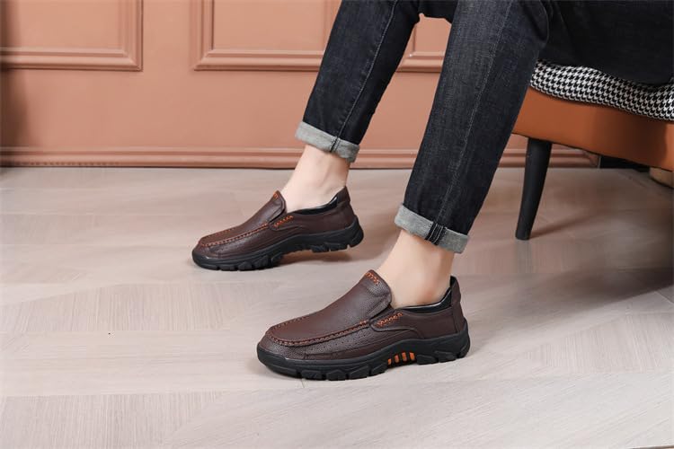 Men's Fashion Sports Casual Outdoor Walking Leather Lightweight Breathable Casual One Foot Stirrup Thick Bottom Loafers Leather Shoes2
