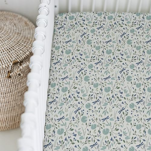 Image of Crib Sheets for Boys & Girls - 2 Pack Fitted Baby Crib Sheets Neutral for Standard & Toddler Bed Mattress - Buttery Soft Organic Cotton Blend (Stillwater Pond)