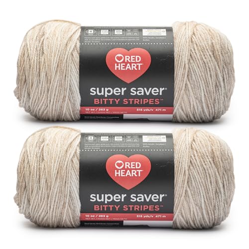 Image of Red Heart Super Saver Bitty Stripes Moonbeam Yarn - 2 Pack of 10oz /283g - 100% Acrylic - #4 Worsted (Medium) - 515 Yards - Knitting /Crochet