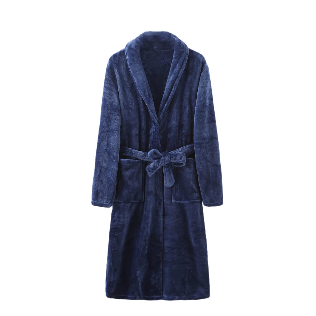 keusyoi Damski zimowy flanelowy szlafrok kimono szlafrok pogrubiony polar koszula nocna z kieszeniami długa bielizna nocna męska bielizna nocna odzież domowa