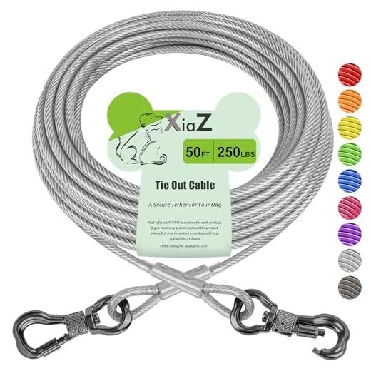 XiaZ 50 ft Dog Tie Out Run Trolley Cable, Pet Heavy Duty Reflective Dog Leash Lead Runner for Large Dogs Up to 250 Pound Silver