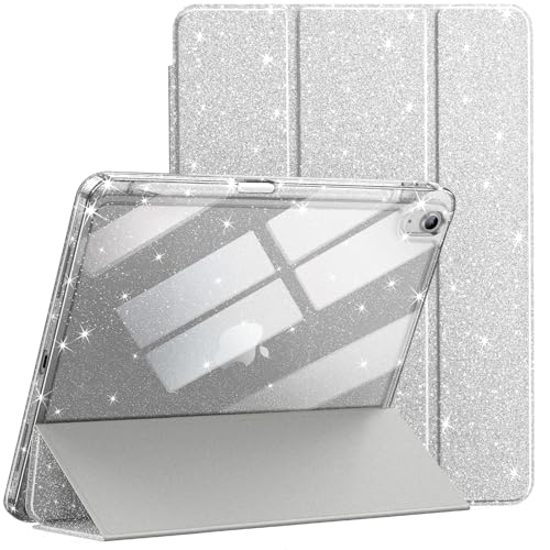 JETech Custodia Glitter per iPad (A16) 11a/10a Generazione (2025/2022) con Portapenne, Cover Sottile Scintillante Carina per Bambini e Ragazze, Guscio Posteriore Trasparente Lucido (Argento)