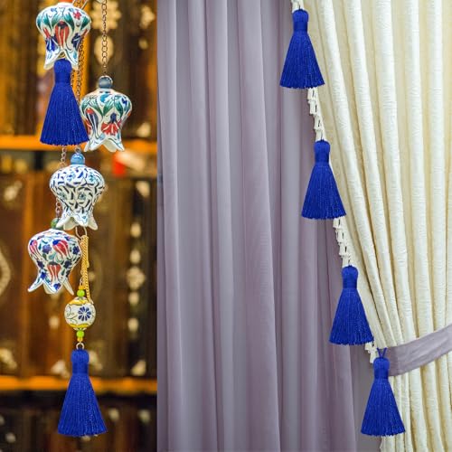 Image of 20Pcs 4.3 Inch Mini Craft Tassels for Earrings, DIY Crafts(Navy Blue) | Handmade soft terylene, 2-inch cord loop, small Chinese knot-for earrings, bookmarks, tags, souvenirs and DIY crafts.