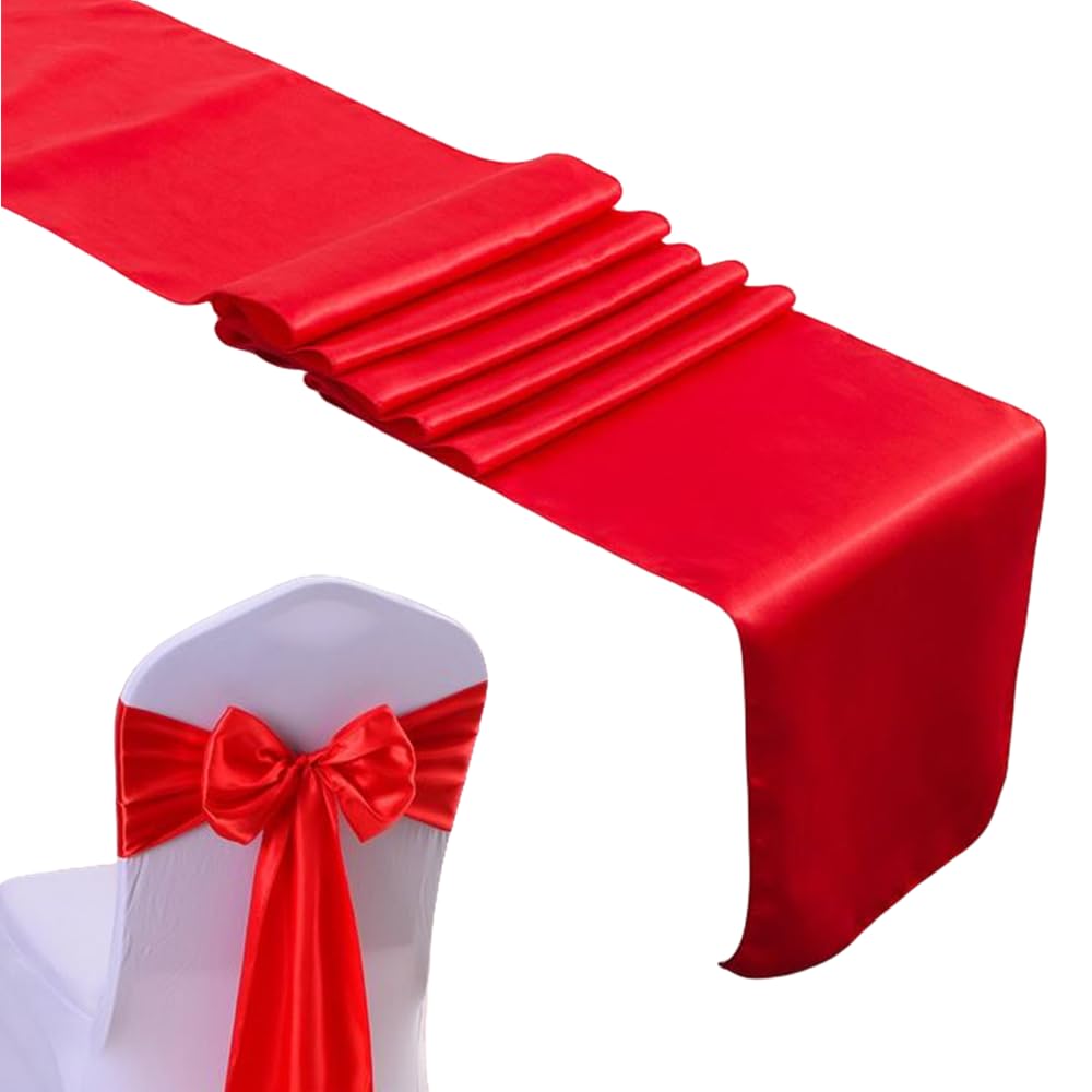 Satin Table Runner,27*270cm Long Smooth bright silk fabric party table runner for New Year wedding party decoration (red)