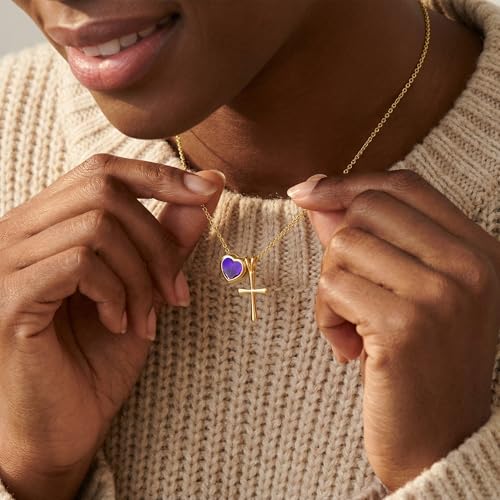Laeclily Cross Necklace for Women Birthstone Necklace 14k Gold Plated Heart Dainty Pendent Necklaces Birthday Anniversary Christmas Valentines Day Jewlery Gifts — view 2