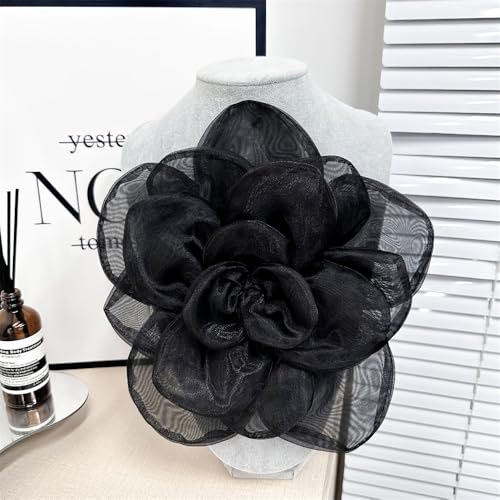 Image of Large Camellia Flower Brooch Pin for Women Fashion Dainty Lightweight Organza Satin Fabric Big Brooches Lapel Pins Wedding Dance Party Dress Accessories Exaggerated Jewelry Gift