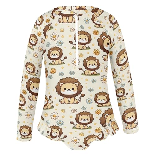Cartoon Little Lion Daisy Girls Long Sleeve Swimsuit Rash Guard One Piece Bathing Suits Zipper 3-12T2