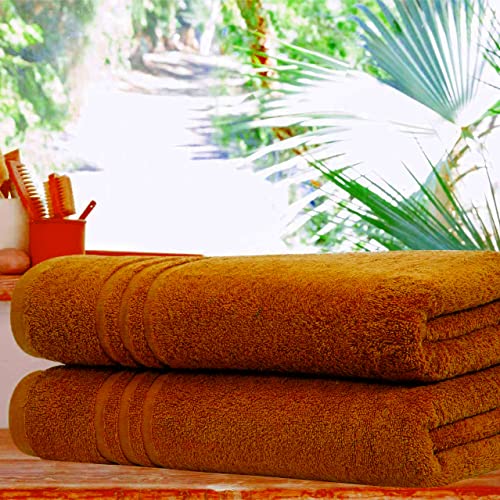 Textile Do Pack of 2 Large Jumbo Bath Sheets (75 x 150 cm-500 GSM) 100% Egyptian Cotton Super Soft Big Bath Sheet Towel Set Body Wrap (Orange - Image 4