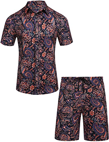 Daupanzees Men's Luxury Casual Button Down Short Sleeve Hawaiian Shirt Suits2