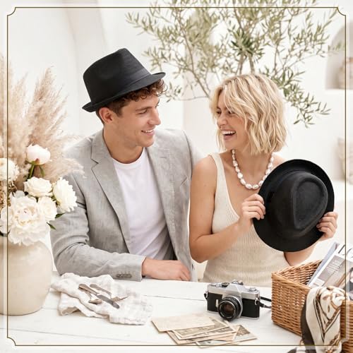 Image of JaGely 22 Pcs Straw Fedora Hats for Men Women Short Brim Panama Hats Bulk