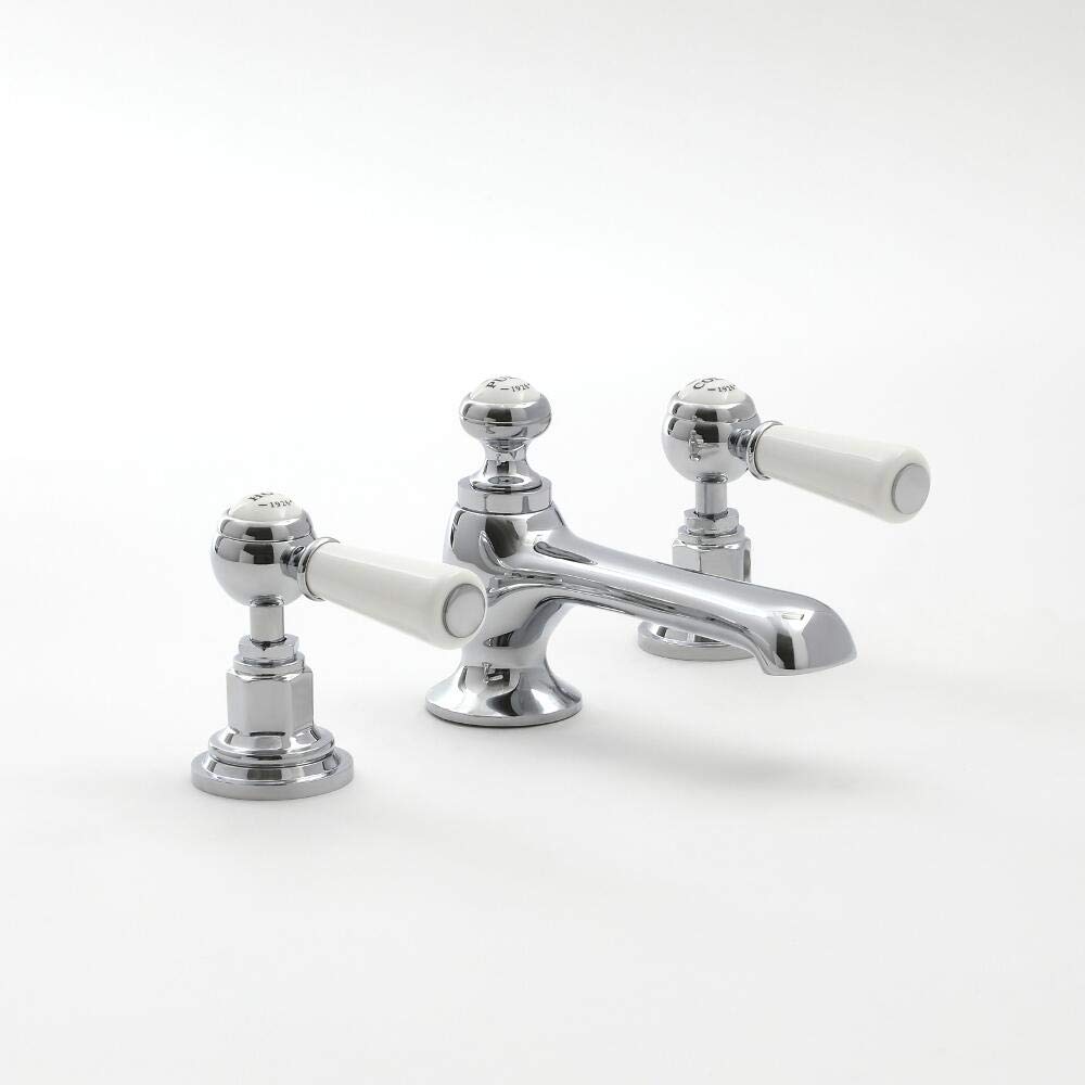 Milano Elizabeth 3 Tap-Hole Basin Mixer Tap Lever Handles - Chrome White