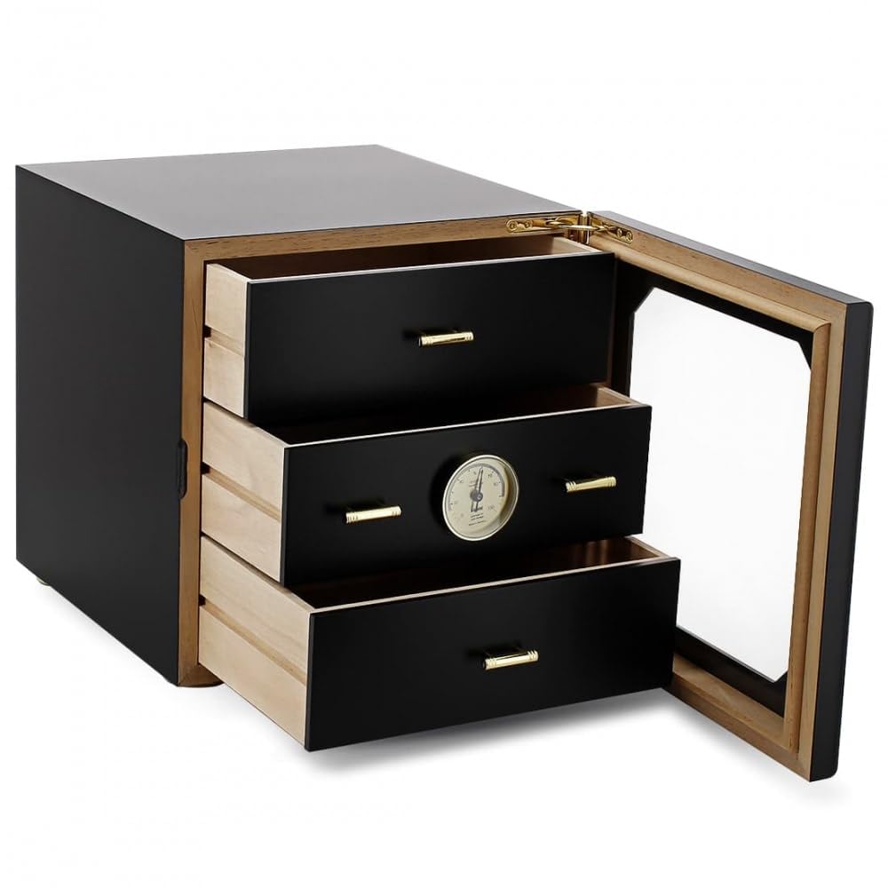adorini Humidor Chianti armadietto Medio per sigari, in Cedro Spagnolo - con igrometro a Capello, Nero.