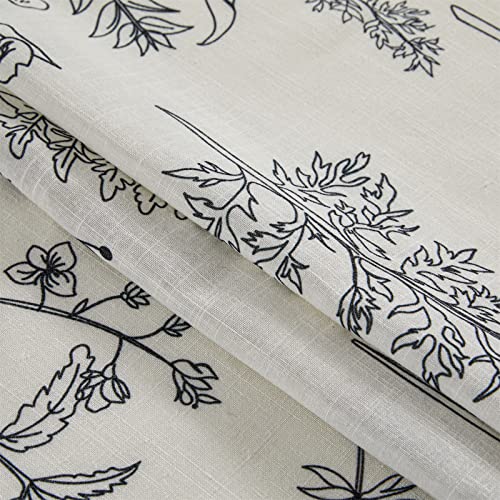 Estmy Vintage Botanical Linen Shower Curtain For Bathroom In Black And Ivory, Heavy Duty 180Gsm Textured Fabric Shower Curtain Set Cute Plant Leaves Design, Modern Farmhosue Boho Floral Bathroom Decor #TOP3