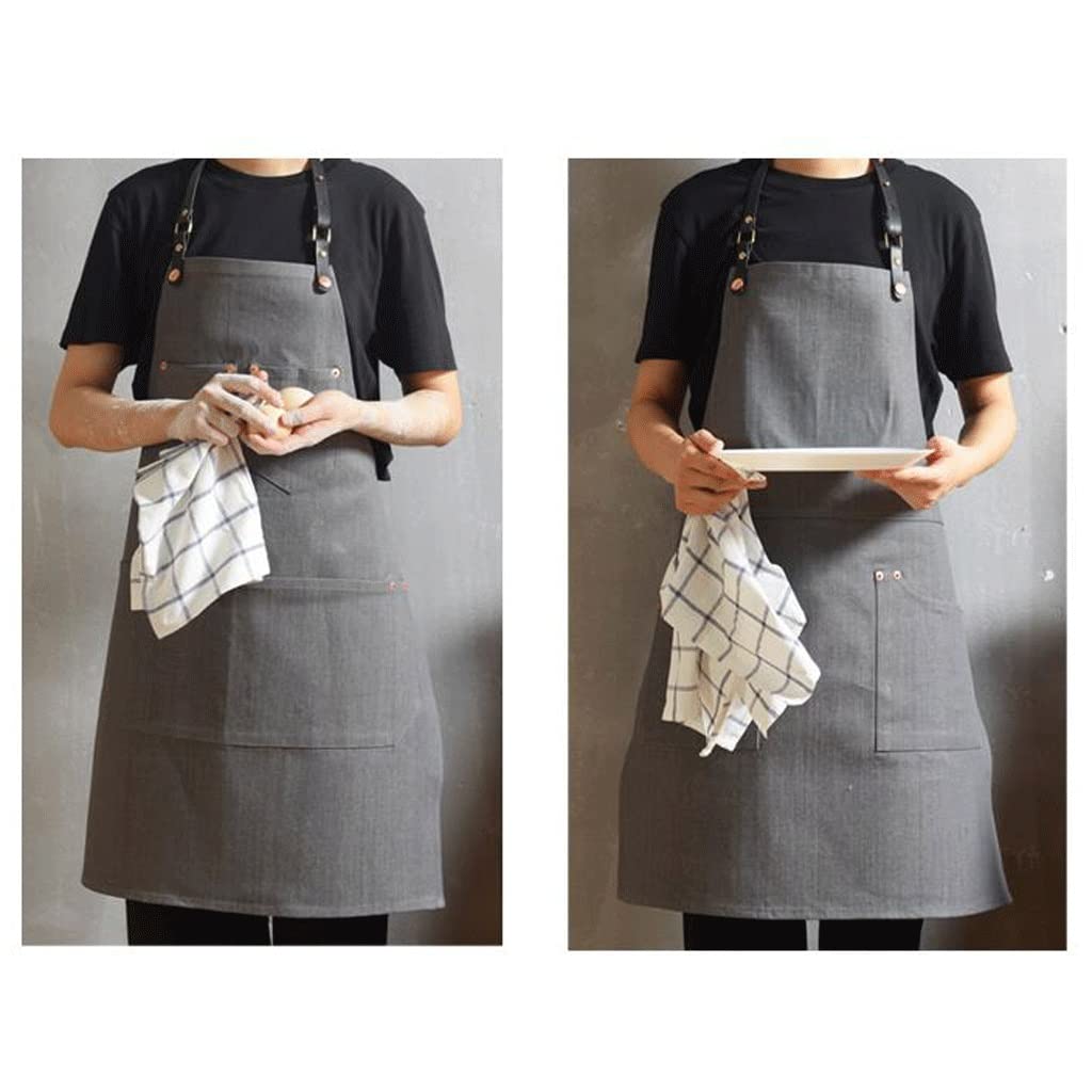 SSDD Denim Gray Delantal Barista Delantal Peluquería Manicura Trabajo Delantal Restaurante Floral Pintura Delantal (Color : Gray-b, Size : M)