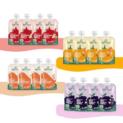 Image of Li'l Sprouts FruGies Veggie Lover Combo | Baby Food Puree | 4 Flavours | 6 Months+| Ready-to-Eat |Travel Food | Pack of 16, 100g each | No Salt, No Sugar and No Preservatives | Packed with Nutrients