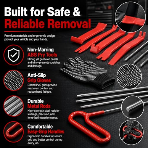 HIGH & SKY 17 PCS Car Tool Kit – Solid Steel Rod 68 Inch with Air Wedge & Pump | Multipurpose Car Repair Tool Kit for Vehicles, Home & Garage Use by HIGH & SKY - Image 5