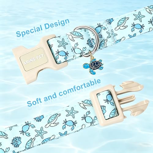 Image of ARING PET Summer Dog Collar for Puppy Small Medium Large Dog-Blue Turtle S | Cute LightBlue Seaturtle Pet Collars for XS S M L XL Boy Girl Dogs, Soft Comfy Sturdy, Beach Walking Hiking Picnic Daily Wear