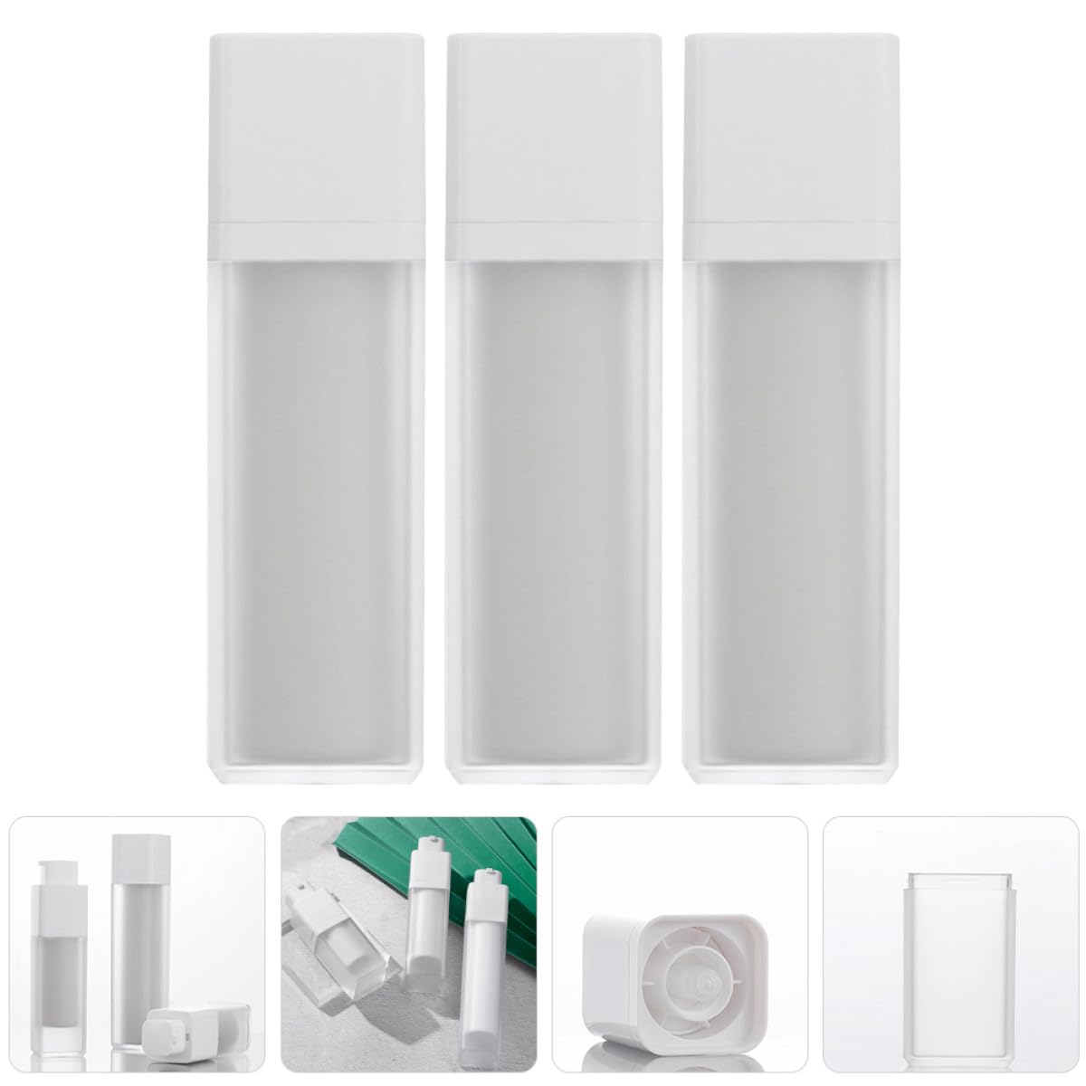 Mikikit Flaconi Pompa Airless 50Ml Set da 3 Contenitori da Viaggio Ricaricabili per Lozioni e Creme Flaconi Portatili Multiuso in Materiale Sicuro per Cosmetici e Prodotti per la Pelle