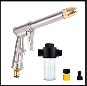 Pistola de Lavar Carro com Borrifador de Espuma – Lava Jato para Carro Moto e Irrigação de Jardins (pistola（metal prata）+foam pot)
