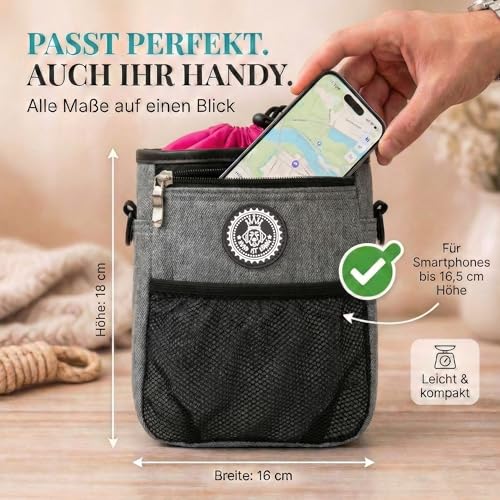 HUND IST KÖNIG Premium Leckerlibeutel für Hunde - der Alleskönner - Robuster Futterbeutel Hunde mit viel Stauraum für das Gassigehen & Hundetraining - mit Kotbeutelspender & Trainings-Ebook