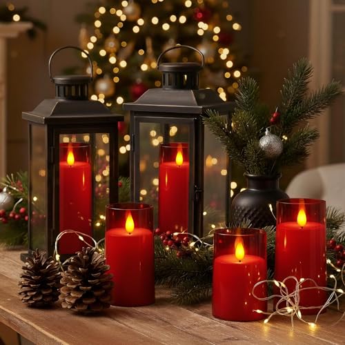 Image of Raycare Battery Operated Flameless Pillar Candles with Remote Timer, Red