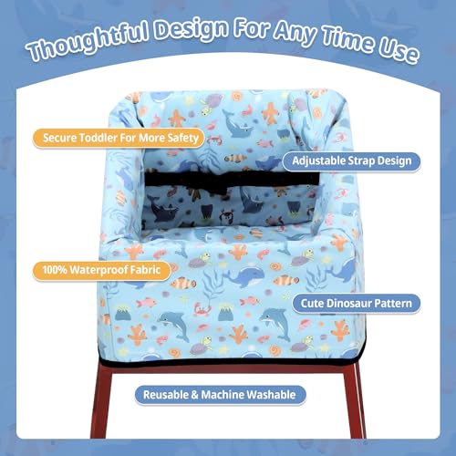 Image of BALAPET Resuable Waterproof High Chair Cover for Restaurant, Thick Soft Baby Chair Protector Cover for Wooden or Restaurant High Chair, Protect Against Messy Meals and Dirty (Oceans)