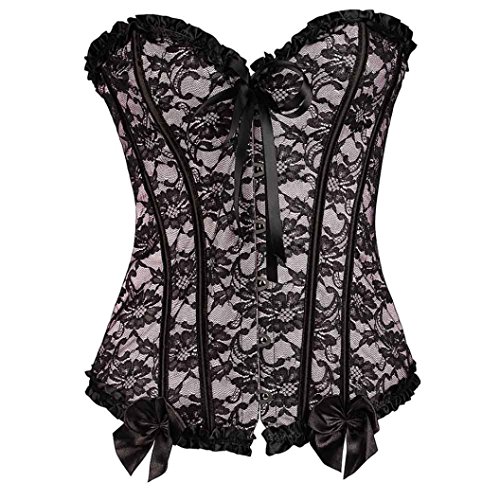 Hot Sale!!Woaills S-6XL Womens Floral Black Lace Trim Corset Overbust Waist Cincher Bustier (S, Pink)