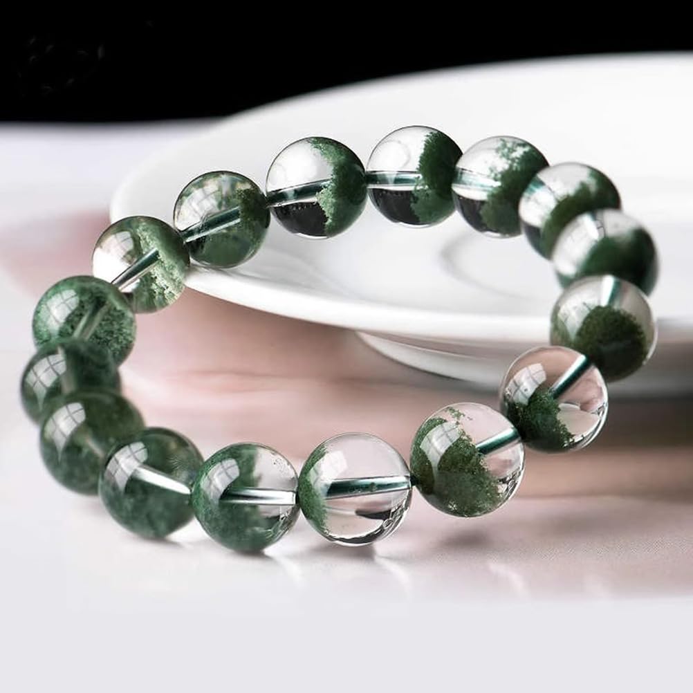 Grünes Phantomquarz-Armband | Natürliche Stretch-Schatzbecken-Kristallarmbänder | Runde Energie-Edelsteinperlen | Für Frauen & Männer, Paare,13mm