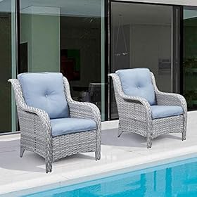Patio Dining Chairs Set of 2, All-Weather Wicker Chair Patio Club Chairs, Outdoor Deep Seating Set Patio Furniture with Cushions, Light Gray Wicker