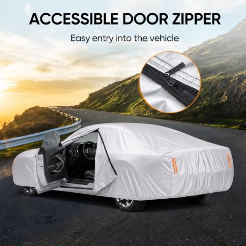 Image of Car Cover Custom Fit for Chevy Camaro 2010-2026, Outdoor Waterproof All Weather Heavy Duty Full Exterior Cover for Sun Rain Snow UV Dust Protection with Door Zipper,Silver