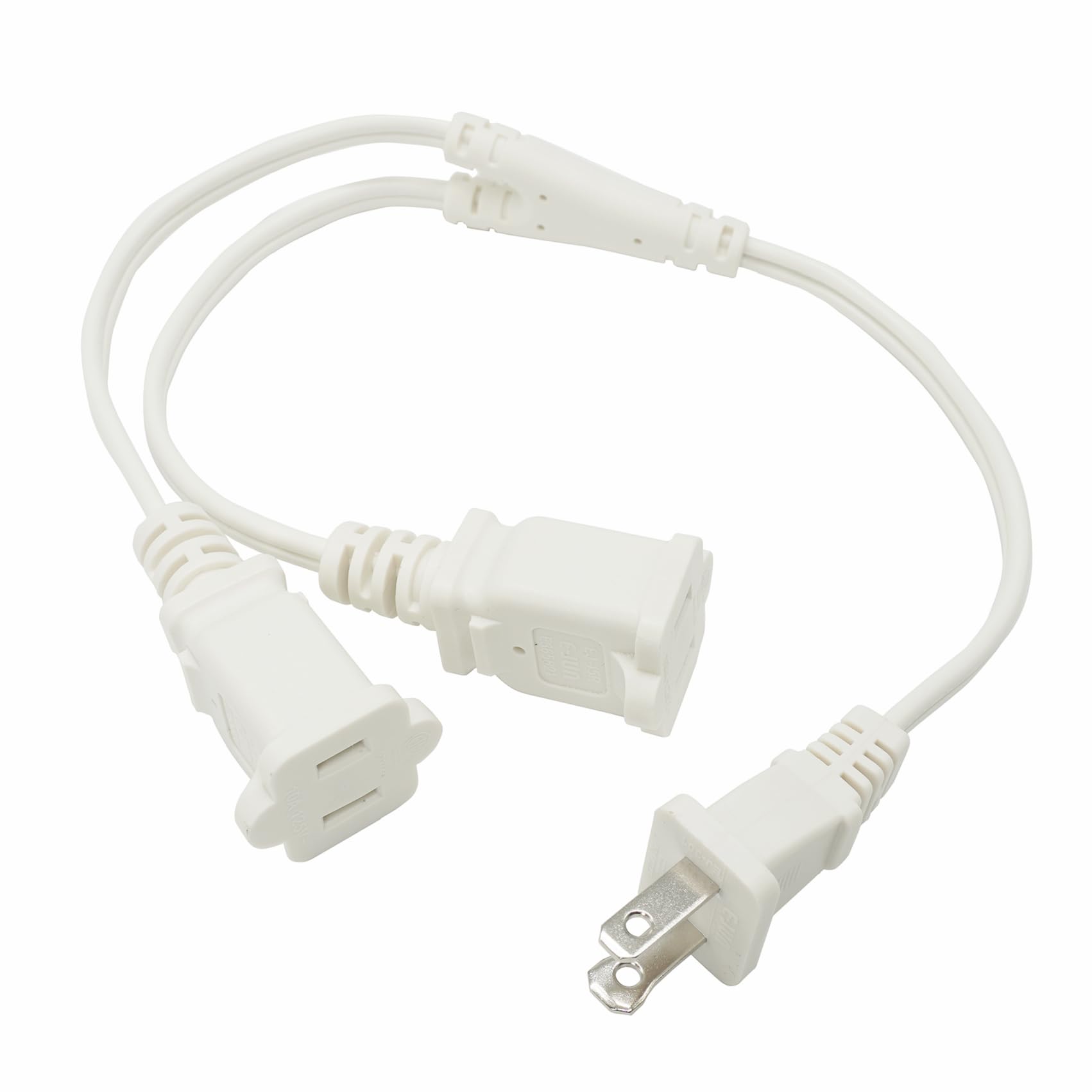Photo 1 of 1.5 FT 2 Outlet Power Splitter Cord, White 18 AWG Wire, 2 Prong Indoor Extension Cord 1 to 2, Male to Female Y Splitter, 10 A 125 V