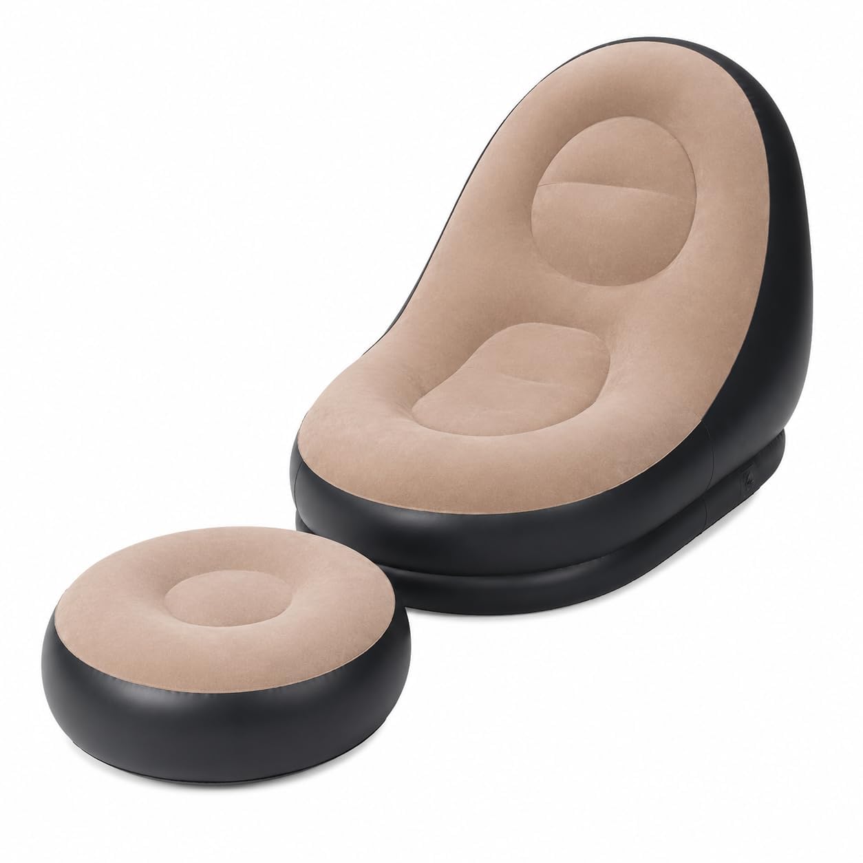 inflatable sofa chair with footstool, portable air lounger couch, flocked waterproof blow-up chair for living room, bedroom, camping, dorm, outdoor & indoor use