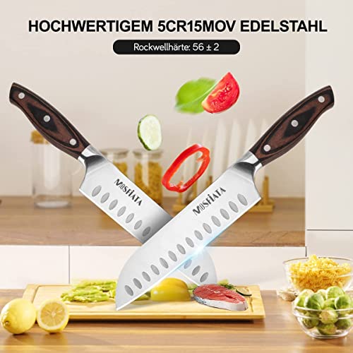 Mosfiata Santoku Knife 7 Inch Kitchen Cooking Knife, 5Cr15Mov High Carbon Stainless Steel Japanese Chef Knife With Ergonomic Pakkawood Handle, Full Tang Vegetable Meat Cutting Knife With Sheath #TOP2