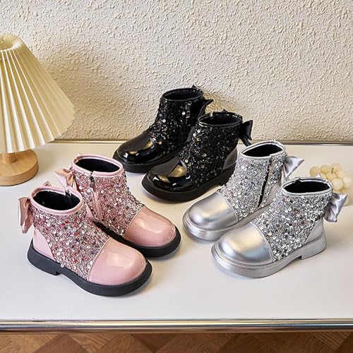 Girls Sequins Ankle Boots Kids Toddler Glitter Side Zipper Bowknot Design Boots Party Performance Boots Formal Shoes4