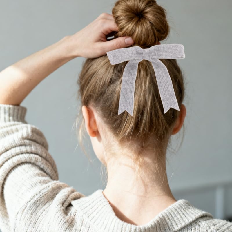 2 Pinzas para el cabello con lazo de punto de lana negro y gris, clips de resorte antideslizantes para cabello fino y grueso, accesorios decorativos elegantes para invierno y atuendos diarios miniatura 7