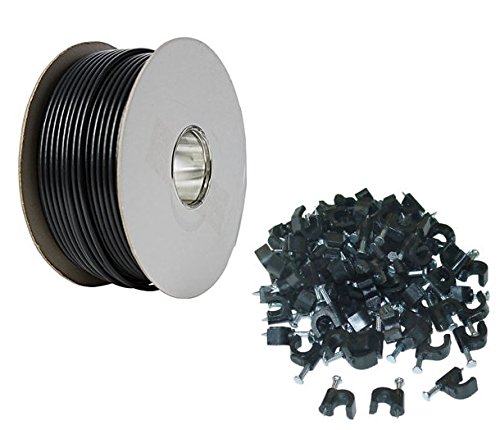 Aerials Satellites and Cables RG6 100 m Digital Coax Cable for TV with Clips - Black